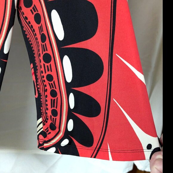 Superb INC Sz L Red-Orange, Black & Taupe Magnified Paisley Print Stretch Blouse - Picture 4 of 4